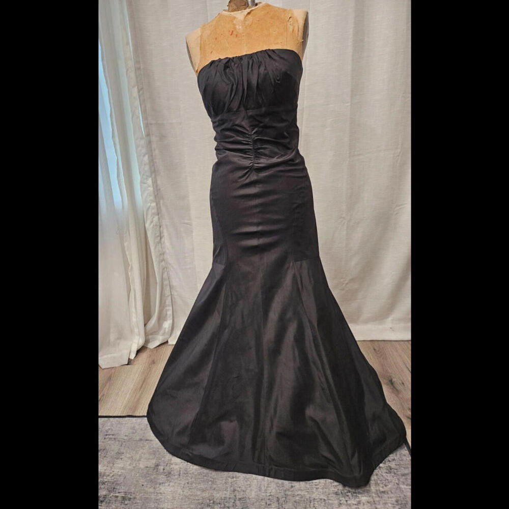 DONNA RICCO Collection Black 100% Silk Strapless Bandeau Gown sz 8